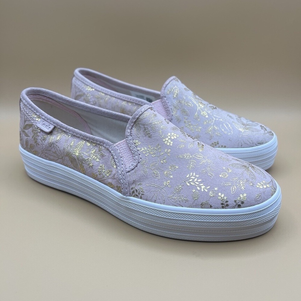 Keds x Rifle Paper Co. Triple Decker Floral Pink Gold Slip On - Women's Size 7.5